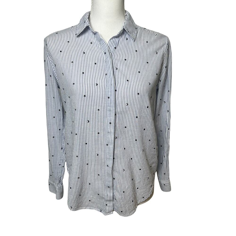 Rails women's blue white striped Taylor flocked moons and stars button down XS